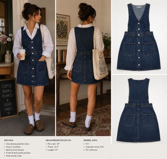 Zara Dresses & Skirts - Zara Denim Pinafore Dress Women’s M Button Front Patch Pocket Layered Y2K